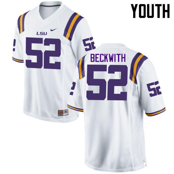 Youth LSU Tigers #52 Kendell Beckwith College Football Jerseys Game-White - Click Image to Close